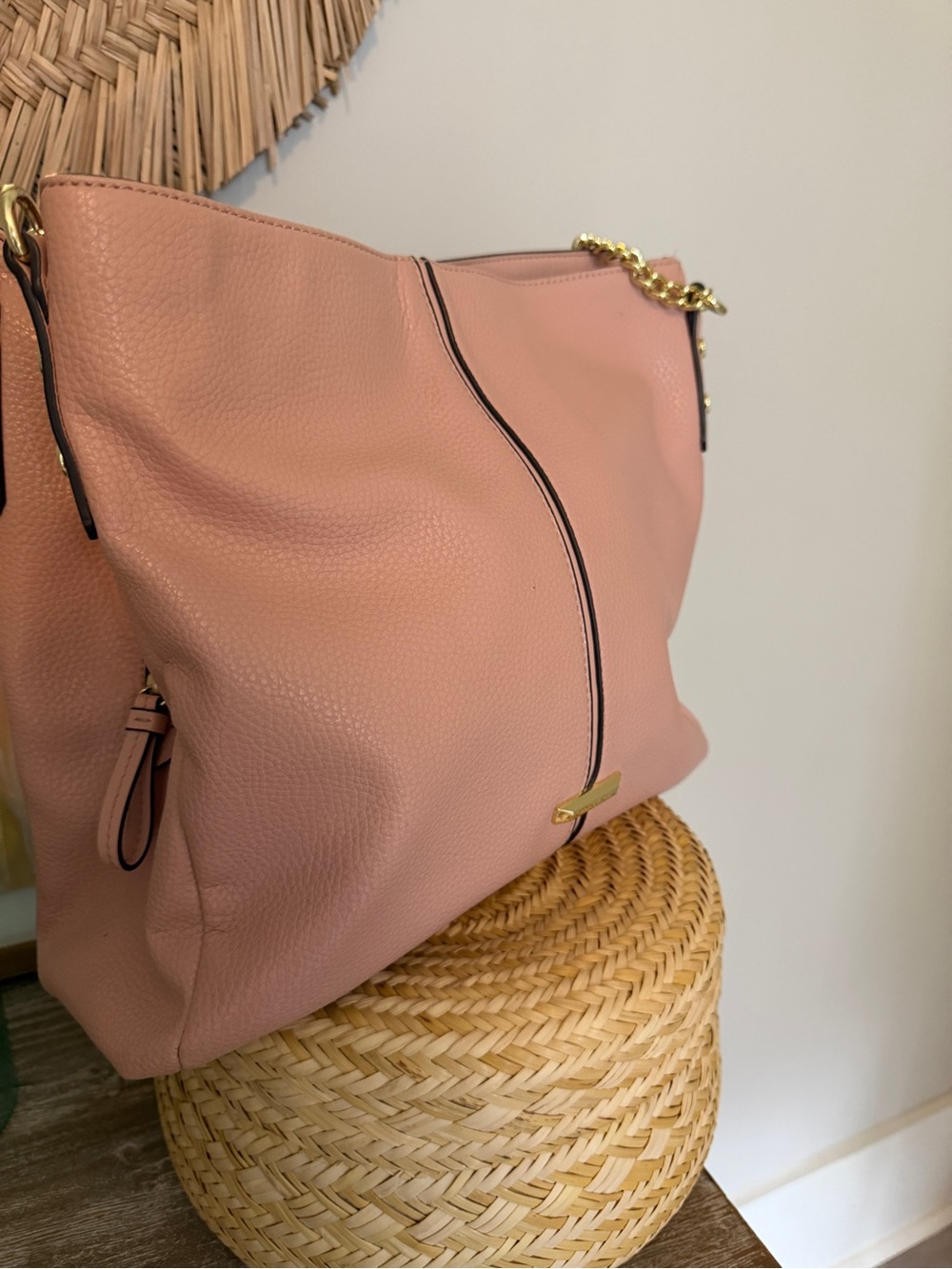 Anne Klein Pink Vegan Pebbled Shoulder Triple Compartment Hobo Shoulder Bag - Picture 8 of 12